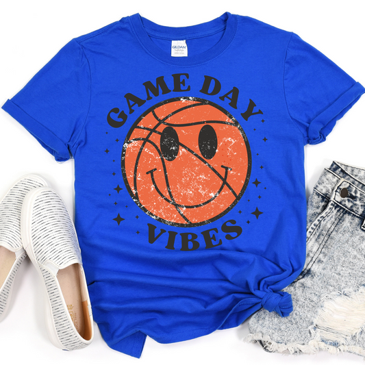 Basketball Game Day Vibes, Smiley Face, Vintage Basketball Vibes