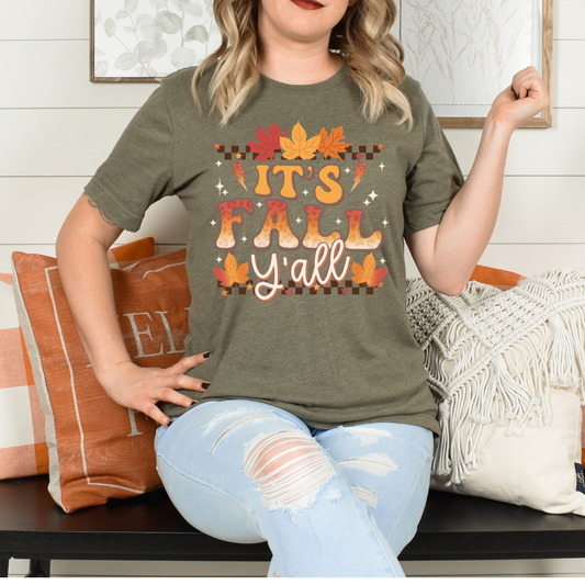 It's fall y'all, retro fall, smiley face, fall clipart, trendy fall design, fall shirt design