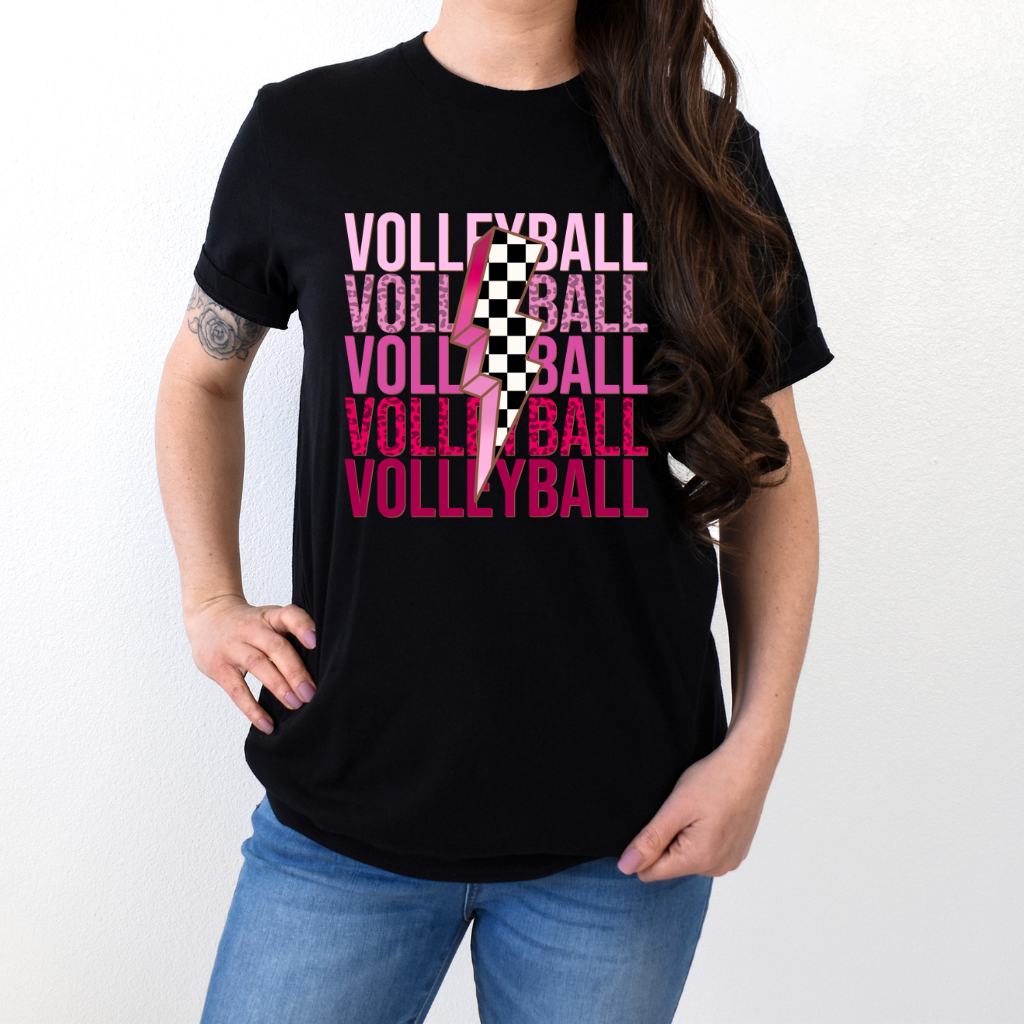 Retro volleyball, volleyball lightning bolt, checkered volleyball, game day volleyball, volleyball mom