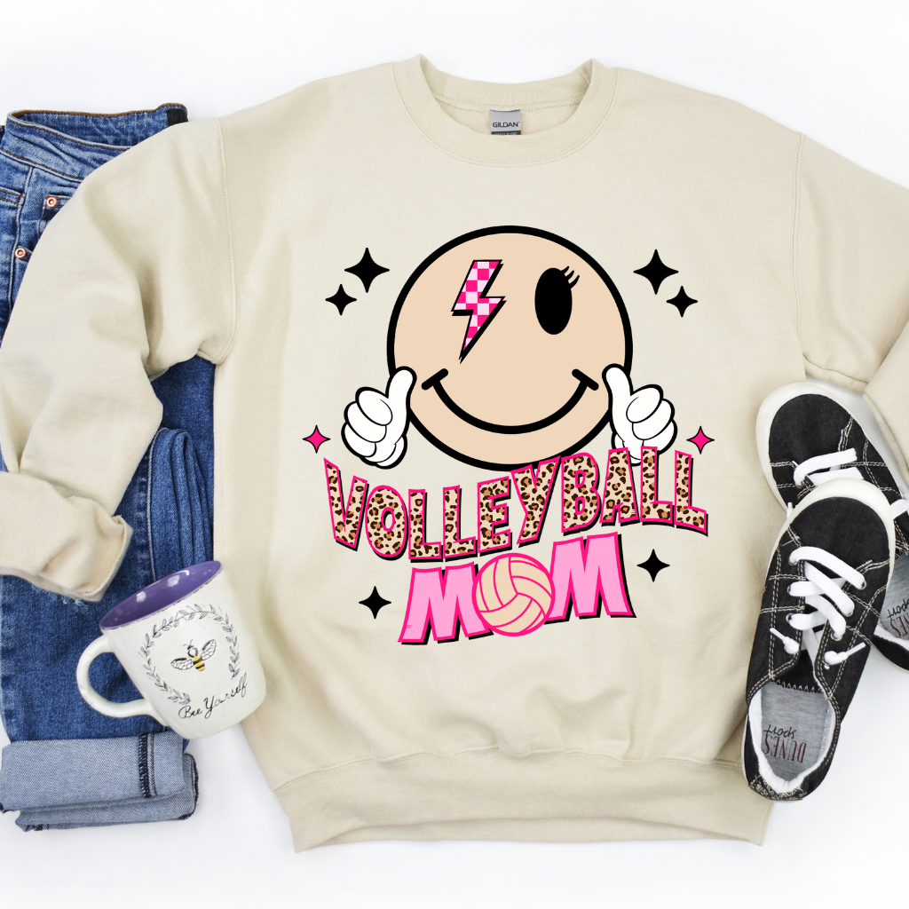 Proud volleyball mom, volleyball Vibes, trendy retro volleyball smiley